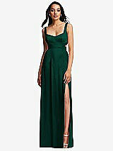 Front View Thumbnail - Hunter Green Open Neck Cross Bodice Cutout Maxi Dress with Front Slit