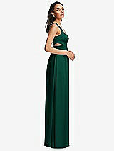 Side View Thumbnail - Hunter Green Open Neck Cross Bodice Cutout Maxi Dress with Front Slit