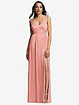Front View Thumbnail - Rose Open Neck Cross Bodice Cutout  Maxi Dress with Front Slit