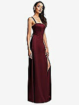 Side View Thumbnail - Cabernet Lace Up Tie-Back Corset Maxi Dress with Front Slit