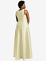 Alt View 3 Thumbnail - Butter Yellow Boned Corset Closed-Back Satin Gown with Full Skirt and Pockets