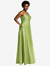 Alt View 2 Thumbnail - Mojito Boned Corset Closed-Back Satin Gown with Full Skirt and Pockets