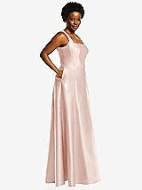Alt View 2 Thumbnail - Blush Boned Corset Closed-Back Satin Gown with Full Skirt and Pockets