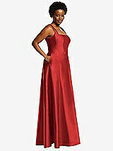 Alt View 2 Thumbnail - Poppy Red Boned Corset Closed-Back Satin Gown with Full Skirt and Pockets