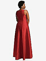 Alt View 3 Thumbnail - Poppy Red Boned Corset Closed-Back Satin Gown with Full Skirt and Pockets