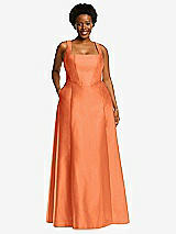 Alt View 1 Thumbnail - Portofino Orange Boned Corset Closed-Back Satin Gown with Full Skirt and Pockets