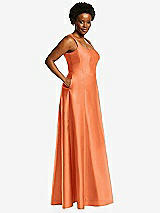 Alt View 2 Thumbnail - Portofino Orange Boned Corset Closed-Back Satin Gown with Full Skirt and Pockets