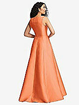 Rear View Thumbnail - Portofino Orange Boned Corset Closed-Back Satin Gown with Full Skirt and Pockets