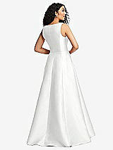 Rear View Thumbnail - White Boned Corset Closed-Back Satin Gown with Full Skirt and Pockets