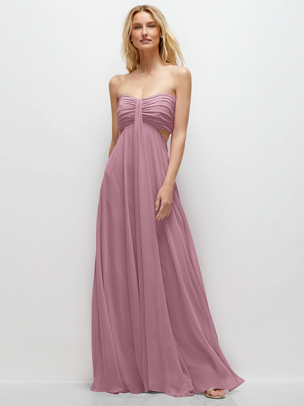Dessy Collection Strapless Empire Waist Chiffon Gown - Orchid Pink
