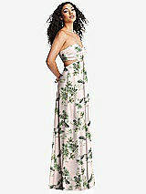 Alt View 4 Thumbnail - Palm Beach Print Strapless Empire Waist Cutout Maxi Dress with Covered Button Detail