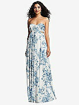Alt View 5 Thumbnail - Cottage Rose Dusk Blue Strapless Empire Waist Cutout Maxi Dress with Covered Button Detail