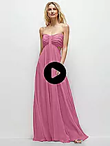 Strapless Empire Waist Cutout Maxi Bridesmaid Dress With Covered Button Detail In Peridot Green | The Dessy Group Strapless Empire Waist Cutout Maxi Bridesmaid Dress With Covered Button Detail In Peridot Green | The Dessy Group
