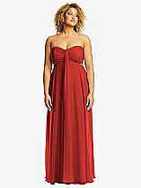 Alt View 1 Thumbnail - Poppy Red Strapless Empire Waist Cutout Maxi Dress with Covered Button Detail