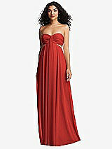 Alt View 5 Thumbnail - Poppy Red Strapless Empire Waist Cutout Maxi Dress with Covered Button Detail