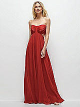 Front View Thumbnail - Poppy Red Strapless Empire Waist Cutout Maxi Dress with Covered Button Detail