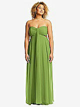 Alt View 1 Thumbnail - Peridot Green Strapless Empire Waist Cutout Maxi Dress with Covered Button Detail