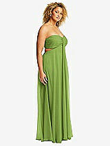 Alt View 2 Thumbnail - Peridot Green Strapless Empire Waist Cutout Maxi Dress with Covered Button Detail