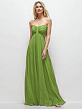 Front View Thumbnail - Peridot Green Strapless Empire Waist Cutout Maxi Dress with Covered Button Detail