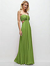 Rear View Thumbnail - Peridot Green Strapless Empire Waist Cutout Maxi Dress with Covered Button Detail