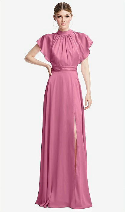 open lace back dress Pink Floral Tulle Overlay Midi Dress - All Dresses main image 1