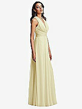 Side View Thumbnail - Butter Yellow Shirred Deep Plunge Neck Closed Back Chiffon Maxi Dress 