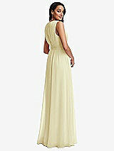 Rear View Thumbnail - Butter Yellow Shirred Deep Plunge Neck Closed Back Chiffon Maxi Dress 