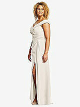Alt View 2 Thumbnail - Ivory Cuffed Off-the-Shoulder Pleated Faux Wrap Maxi Dress
