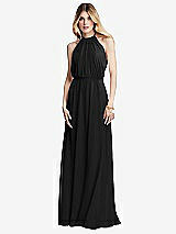 Front View Thumbnail - Black Illusion Back Halter Maxi Dress with Covered Button Detail