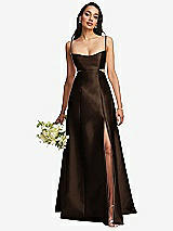 Alt View 1 Thumbnail - Espresso Open Neckline Cutout Satin Twill A-Line Gown with Pockets