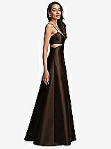 Side View Thumbnail - Espresso Open Neckline Cutout Satin Twill A-Line Gown with Pockets