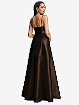 Rear View Thumbnail - Espresso Open Neckline Cutout Satin Twill A-Line Gown with Pockets