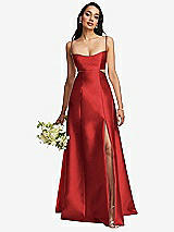 Alt View 1 Thumbnail - Poppy Red Open Neckline Cutout Satin Twill A-Line Gown with Pockets