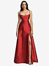 Front View Thumbnail - Poppy Red Open Neckline Cutout Satin Twill A-Line Gown with Pockets