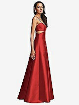 Side View Thumbnail - Poppy Red Open Neckline Cutout Satin Twill A-Line Gown with Pockets