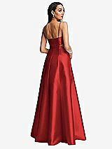 Rear View Thumbnail - Poppy Red Open Neckline Cutout Satin Twill A-Line Gown with Pockets