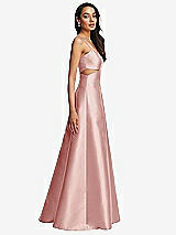 Side View Thumbnail - Rose Open Neckline Cutout Satin Twill A-Line Gown with Pockets