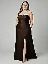 Alt View 1 Thumbnail - Espresso Strapless A-line Satin Gown with Modern Bow Detail