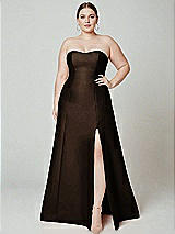 Alt View 2 Thumbnail - Espresso Strapless A-line Satin Gown with Modern Bow Detail