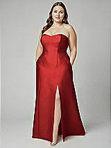 Alt View 1 Thumbnail - Poppy Red Strapless A-line Satin Gown with Modern Bow Detail