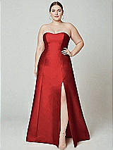 Alt View 2 Thumbnail - Poppy Red Strapless A-line Satin Gown with Modern Bow Detail