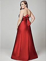 Alt View 3 Thumbnail - Poppy Red Strapless A-line Satin Gown with Modern Bow Detail