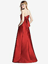 Side View Thumbnail - Poppy Red Strapless A-line Satin Gown with Modern Bow Detail