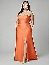 Alt View 1 Thumbnail - Portofino Orange Strapless A-line Satin Gown with Modern Bow Detail