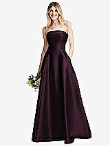 Alt View 6 Thumbnail - Deep Plum Strapless Bias Cuff Bodice Satin Gown with Pockets