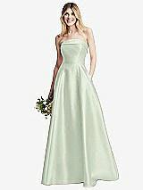 Alt View 6 Thumbnail - Mint Green Strapless Bias Cuff Bodice Satin Gown with Pockets