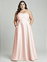 Alt View 1 Thumbnail - Blush Strapless Bias Cuff Bodice Satin Gown with Pockets