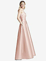 Alt View 5 Thumbnail - Blush Strapless Bias Cuff Bodice Satin Gown with Pockets