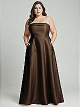 Alt View 1 Thumbnail - Espresso Strapless Bias Cuff Bodice Satin Gown with Pockets