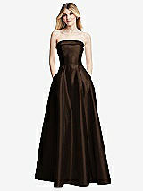 Alt View 3 Thumbnail - Espresso Strapless Bias Cuff Bodice Satin Gown with Pockets